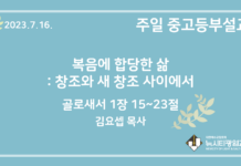 23.7.16. 중고등부 설교 “복음에 합당한 삶: 창조와 새 창조 사이에서”(골 1:15~23)